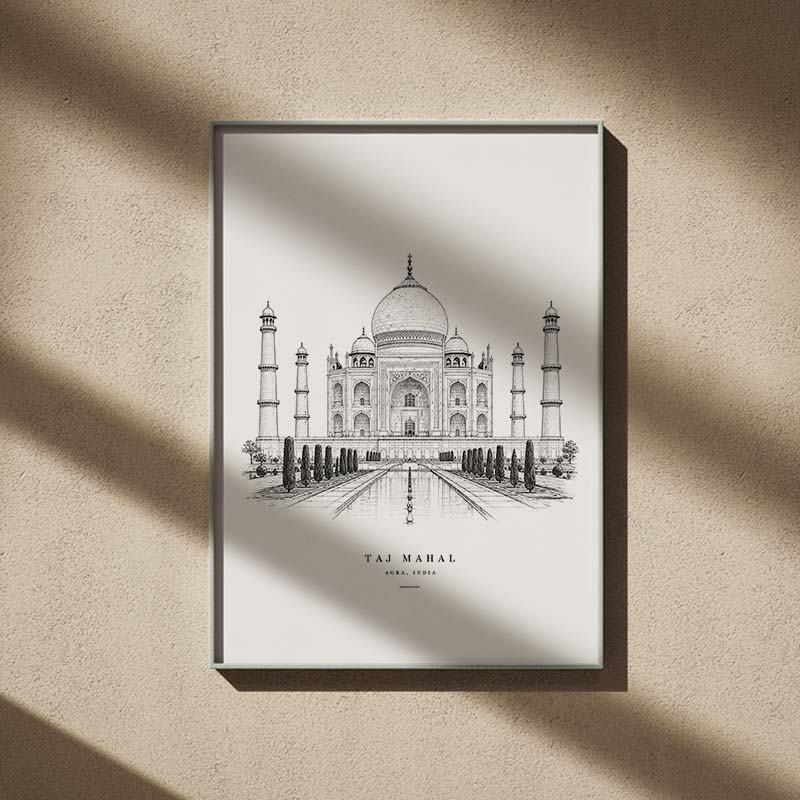 Architecture & Buildings 10 Taj Mahal Line Art Poster - Image 1