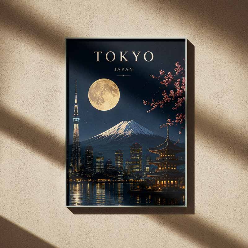 City Skyline Collection 3 Tokyo Moonlit Skyline Poster - Image 1