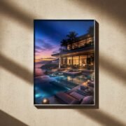 Oceanfront Villa Evening Scene Art Print