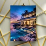 Oceanfront Villa Evening Scene Art Print - Image 3