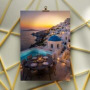 Santorini Sunset Fine Dining Art Print - Image 3