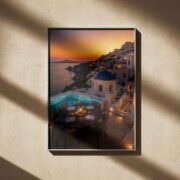 Santorini Sunset Fine Dining Art Print