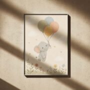 Balloon Elephant Meadow Poster