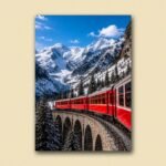 Red Canoe Mountain Lake Poster