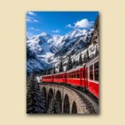 Red Canoe Mountain Lake Poster