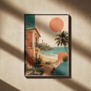 Coastal Village Sunset Poster
